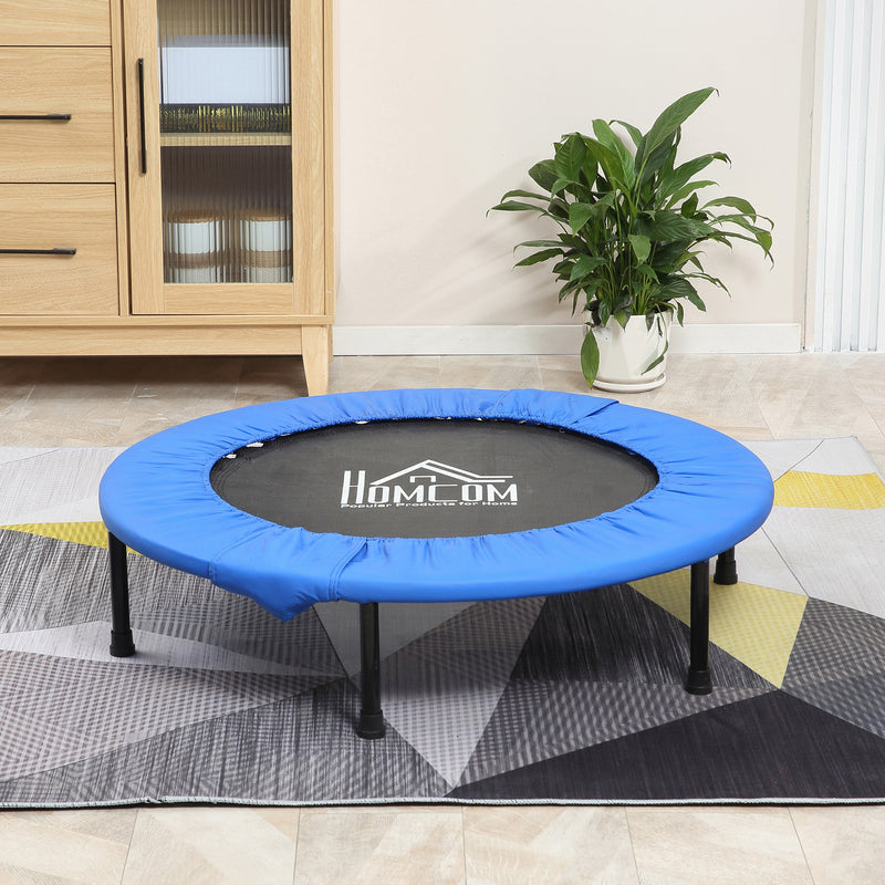 Soozier ?96cm Foldable Mini Fitness Trampoline Home Gym Yoga Exercise Rebounder Indoor Outdoor Jumper w/ Safety Pad, Blue and Black