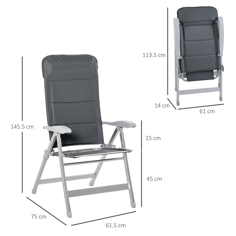 2 Pcs Patio Folding Dining Chair w/ Adjustable Back & Armrest Portable for Camping Garden Pool Beach Deck Grey