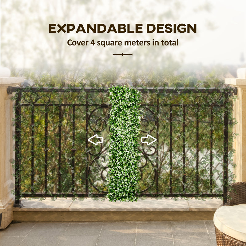 2 Pcs Expandable Faux Privacy Fence, 2 x 1m Decorative Trellis w/ Artificial Leaves, Garden Telescopic Hedge Privacy Screen Greenery Walls