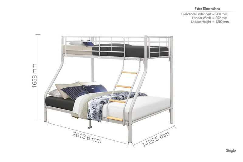 Nexus Single Over Double Bulk Bed - Silver - Bedzy Limited Cheap affordable beds united kingdom england bedroom furniture