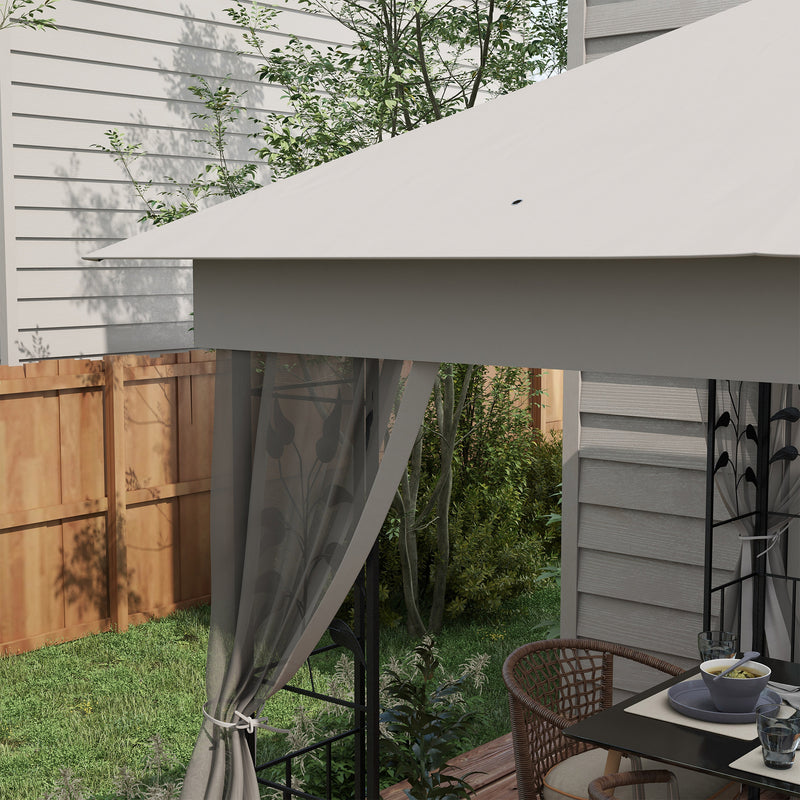 3(m) x 3(m) Double Roof Outdoor Garden Gazebo Canopy Shelter with Netting, Solid Steel Frame, Light Grey