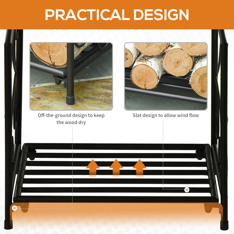 Firewood Log Rack Fireplace Log Holder Wood Storage Rack with Side Scrolls, for Outdoor and Indoor use, 39.5 x 31.5 x 39.5cm, Black