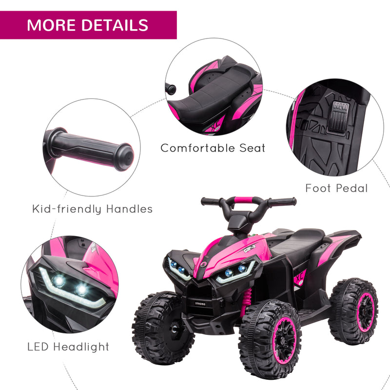 12V Quad Bike with Forward Reverse Functions, Ride on Car ATV Toy with High/Low Speed, Slow Start, Suspension System, Horn, Music, Pink