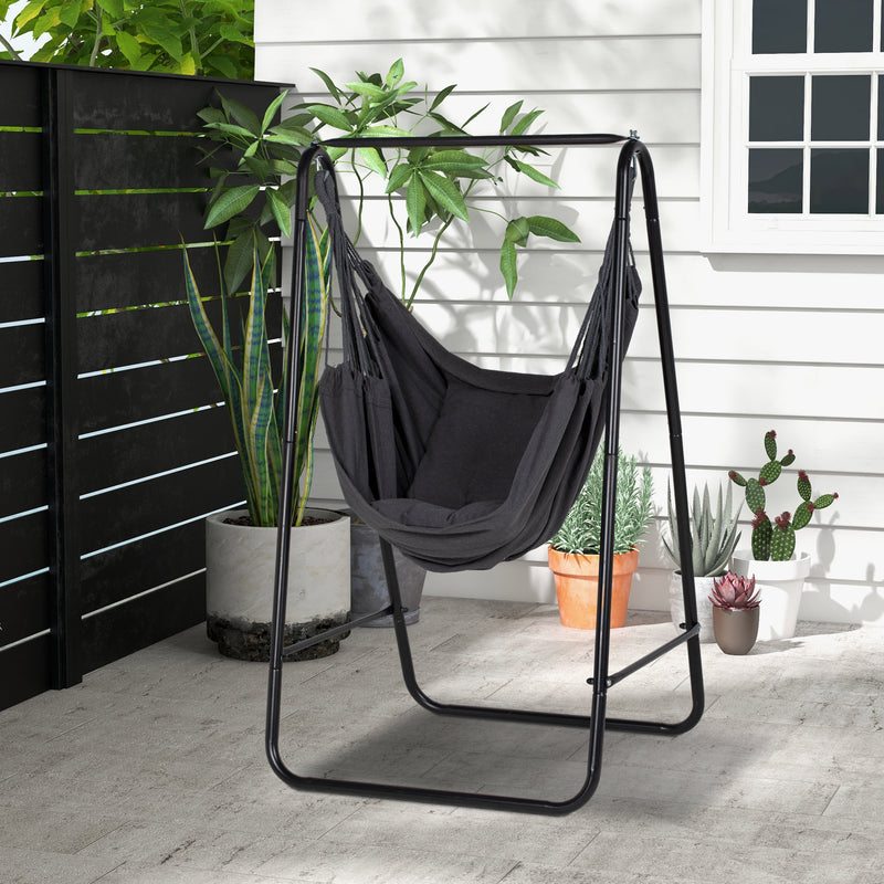 Hammock Chair with Stand, Hammock Swing Chair with Cushion, Dark Grey