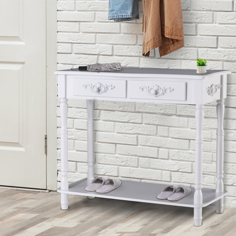 Console Table Modern Sofa Side Desk with Storage Shelves Drawers for Living Room Entryway Bedroom White