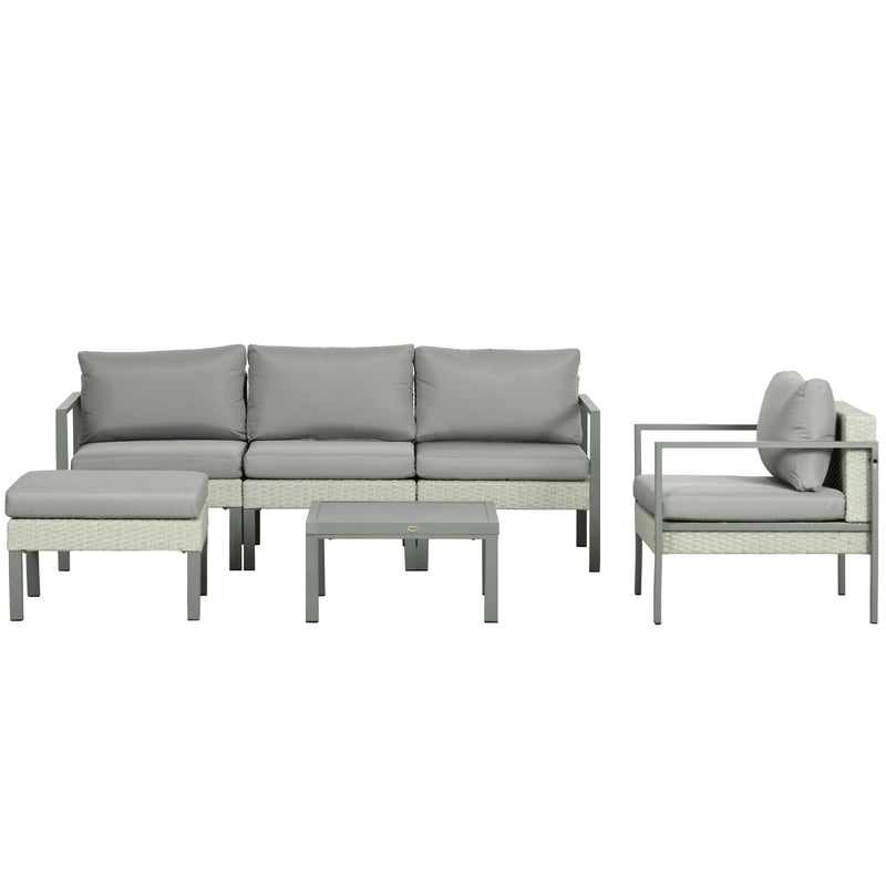 6 Pieces Patio Furniture Set with Sofa, Armchair, Stool, Metal Table, Cushions, for Outdoor, Light Grey