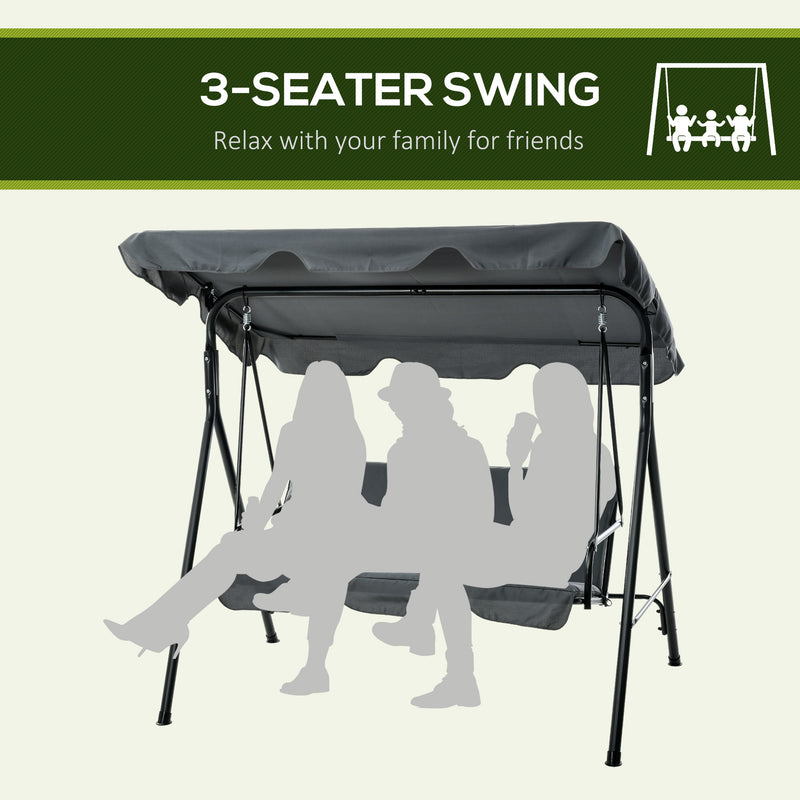 3-Seat Swing Chair Garden Swing Seat with Adjustable Canopy for Patio, Grey