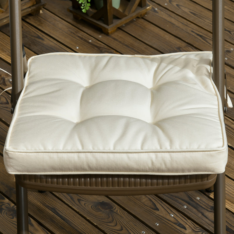 Garden Seat Cushion with Ties, 40 x 40cm Replacement Dining Chair Seat Pad, Cream White