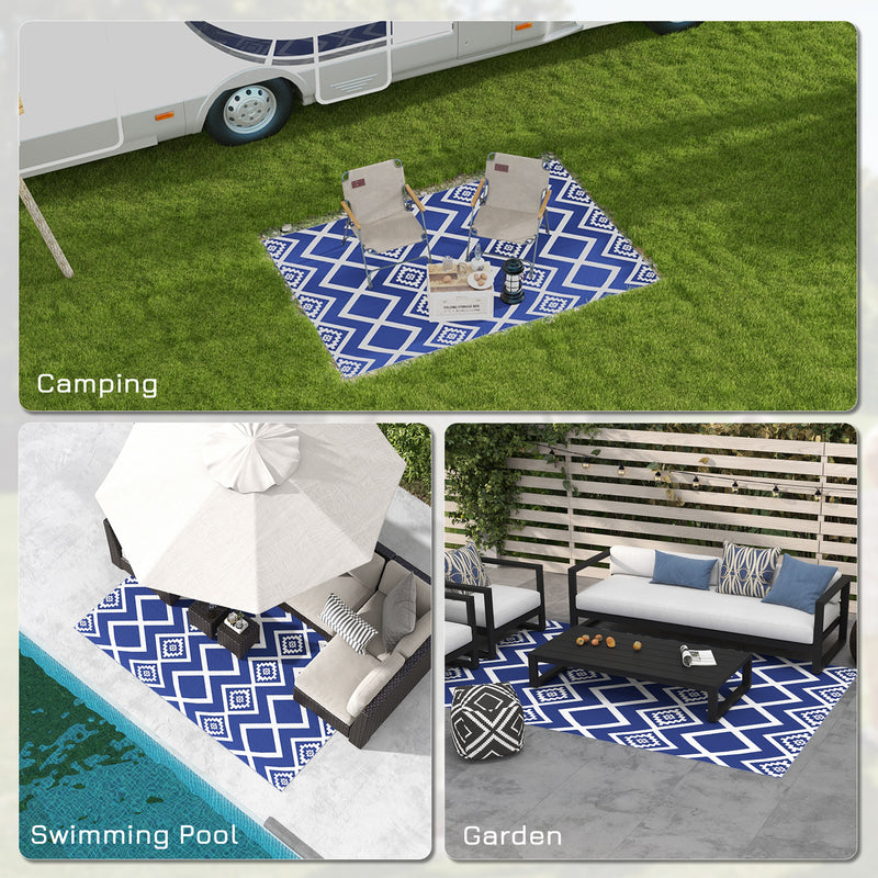 Plastic Straw Reversible RV Outdoor Rug with Carry Bag, 182 x 274cm, Blue and White
