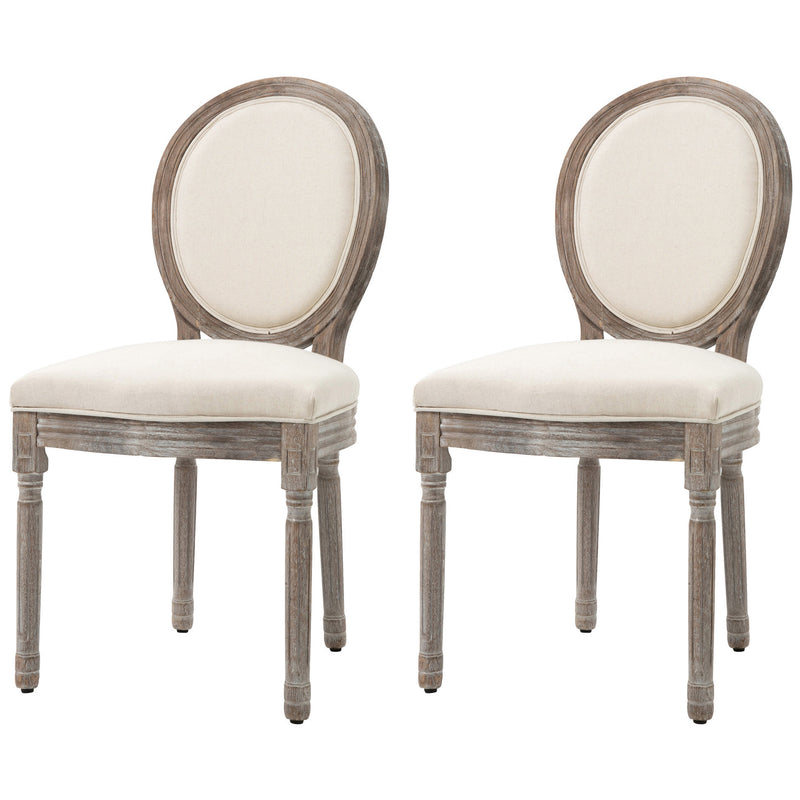 Dining Chairs Set of 2, French-Style Kitchen Chairs with Padded Seats Wood Frame and Brushed Curved Back, Cream White