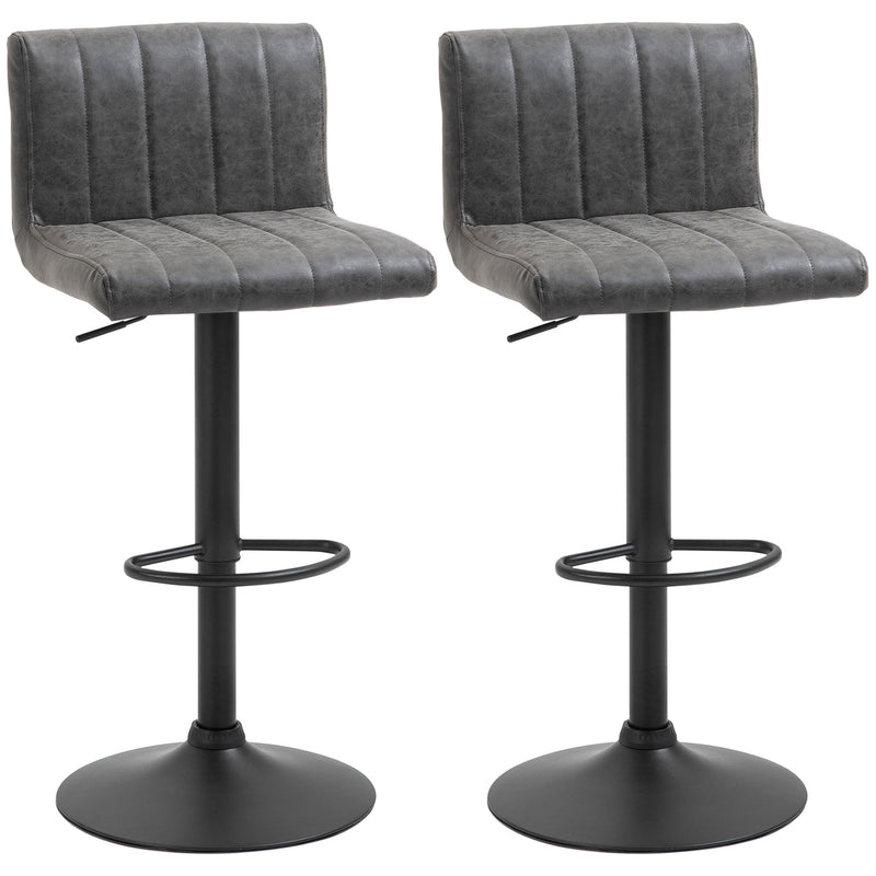 Set of 2 Adjustable Height Bar Chairs with Footrest, Bar Stools Set of 2 for Home Dining Areas, PU Leather, Gas Lift, Grey