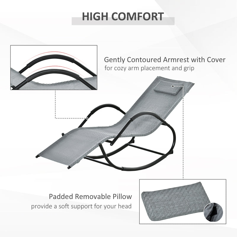 Rocking Chair Zero Gravity Rocking Lounge Chair Rattan Effect Patio Rocker w/ Removable Pillow Recliner Seat Breathable Texteline - Grey