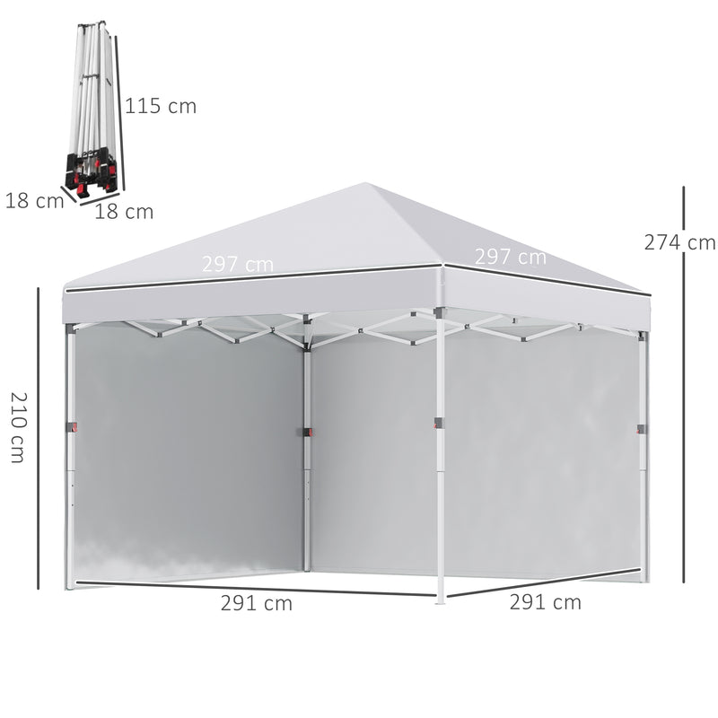 3 x 3 (M) Pop Up Gazebo with 2 Sidewalls, Leg Weight Bags and Carry Bag, Height Adjustable Party Tent Event Shelter for Garden, Patio, White