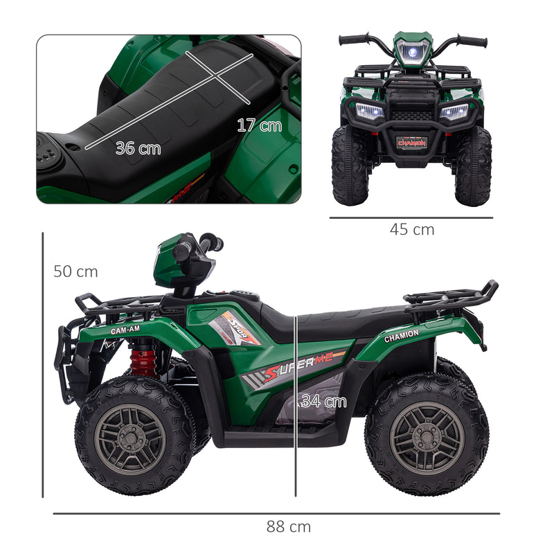 12V Kids Quad Bike with Forward Reverse Functions, Electric Ride On ATV with Music, LED Headlights, for Ages 3-5 Years - Green