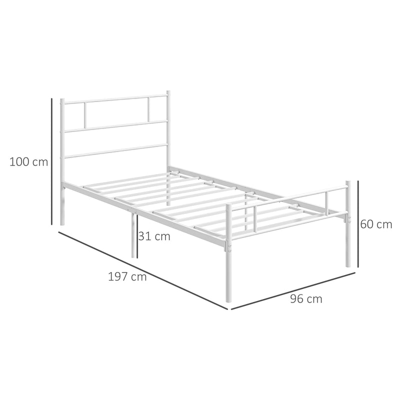 Bedzy Basics Single Metal Bed Frame White