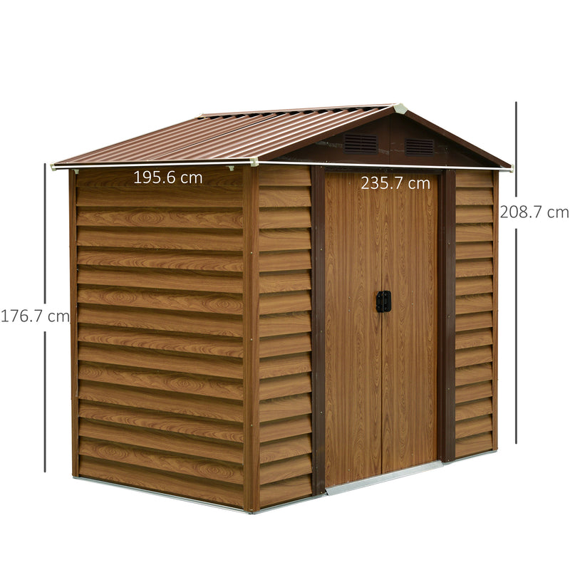 8 x 6.5 ft Metal Garden Storage Shed Apex Store for Gardening Tool with Foundation Ventilation and Lockable Door, Brown