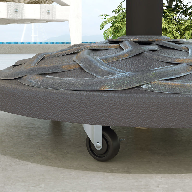 27kg Rolling Parasol Base with Wheels, Heavy Duty Concrete Umbrella Stand with Decorative Base, Bronze Tone