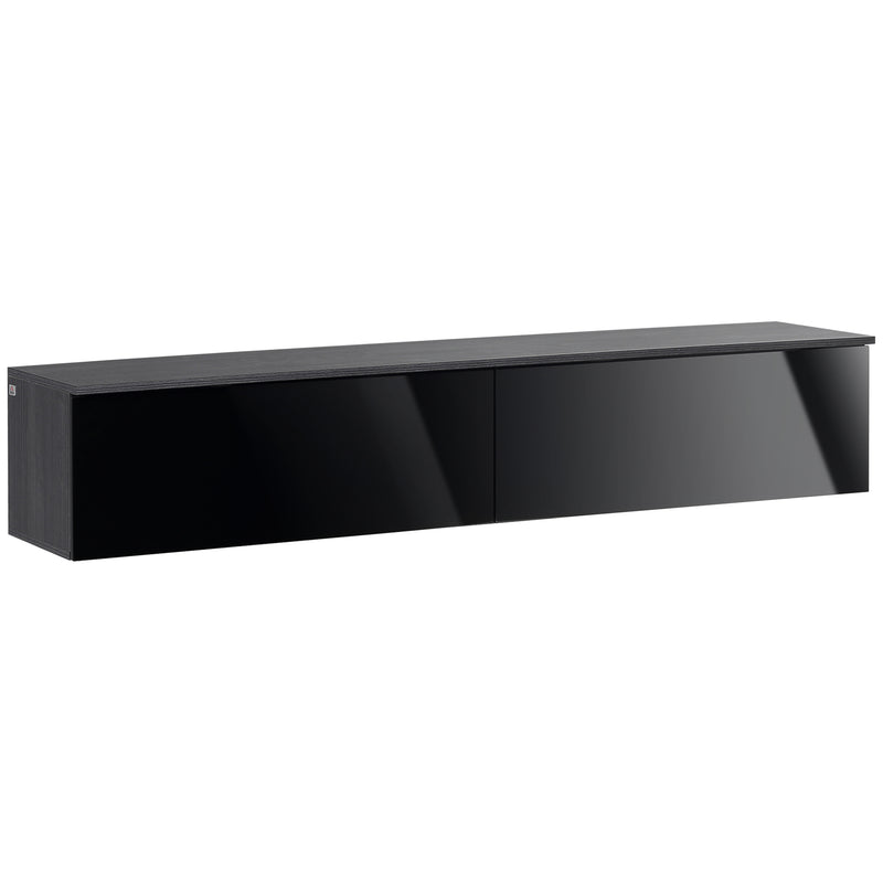 Floating TV Unit Stand for TVs up to 70" with High Gloss Effect, Wall Mounted Media Console with Storage Cupboards, Grey and Black