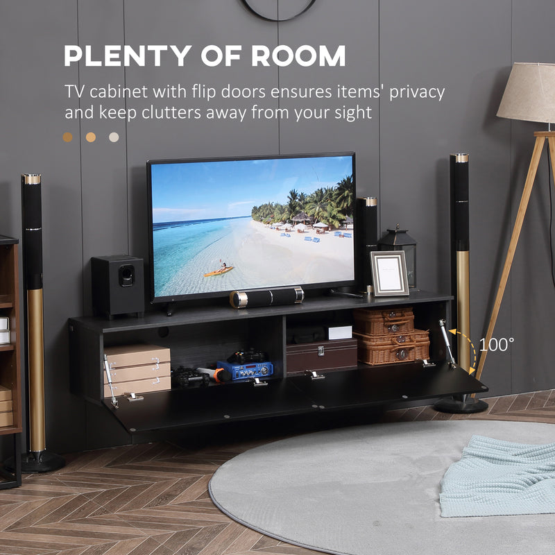 Floating TV Unit Stand for TVs up to 70" with High Gloss Effect, Wall Mounted Media Console with Storage Cupboards, Grey and Black