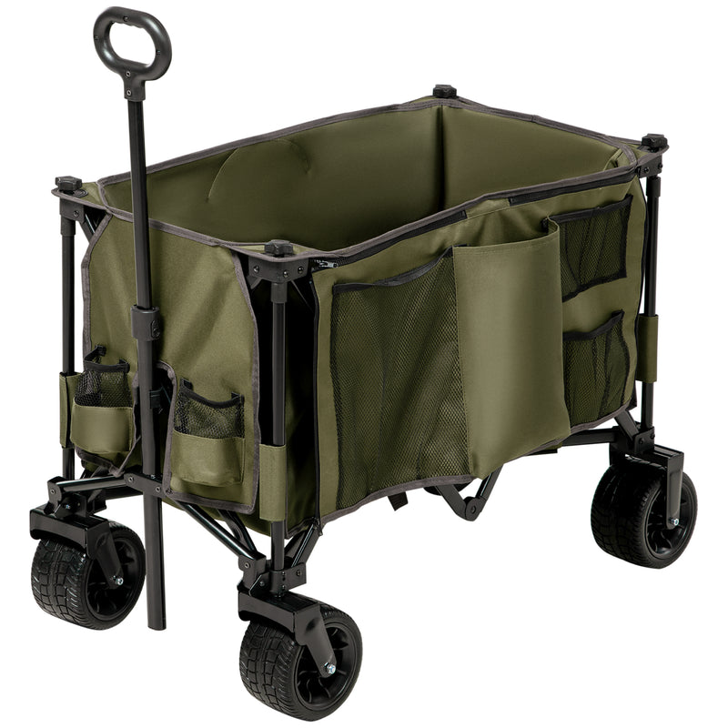 Folding Garden Trolley on Wheels, Collapsible Camping Trolley, Outdoor Utility Wagon with Steel Frame and Oxford Fabric, Green
