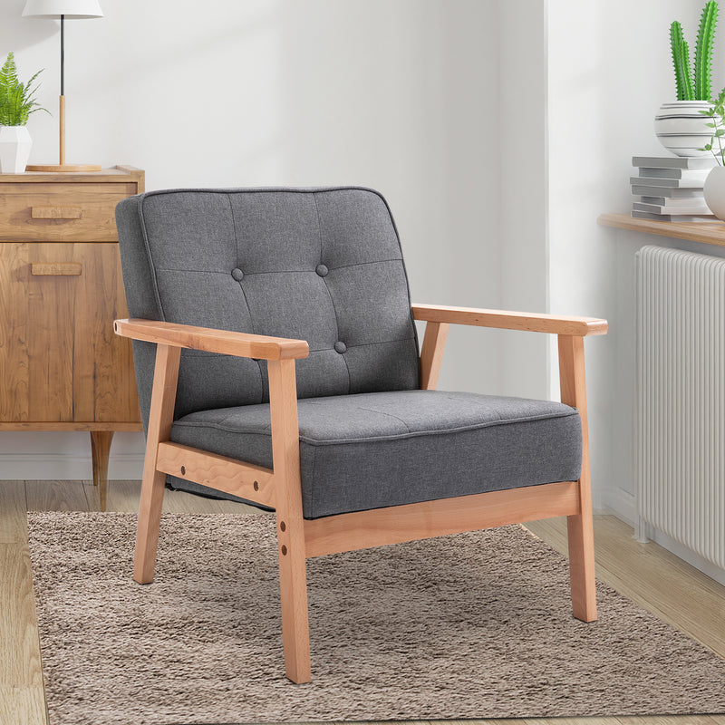 Minimalistic Wooden Frame Accent Chair, with Padded Seat - Dark Grey