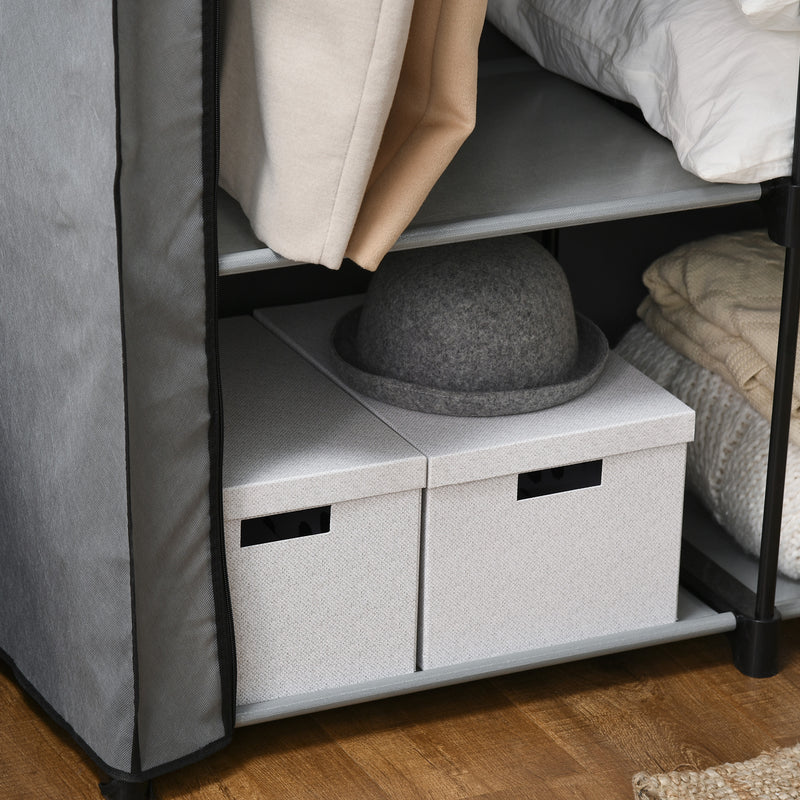 Fabric Wardrobe, Portable Fabric Cabinet, Foldable Coat Rack with 4 Shelves, 2 Hanging Rails, 118 x 49 x 170 cm, Light Grey