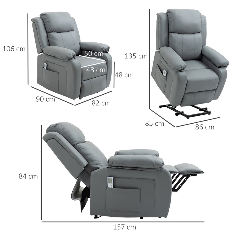 Electric Power Lift Recliner Chair Vibration Massage Reclining Chair with Remote Control and Side Pocket, Grey