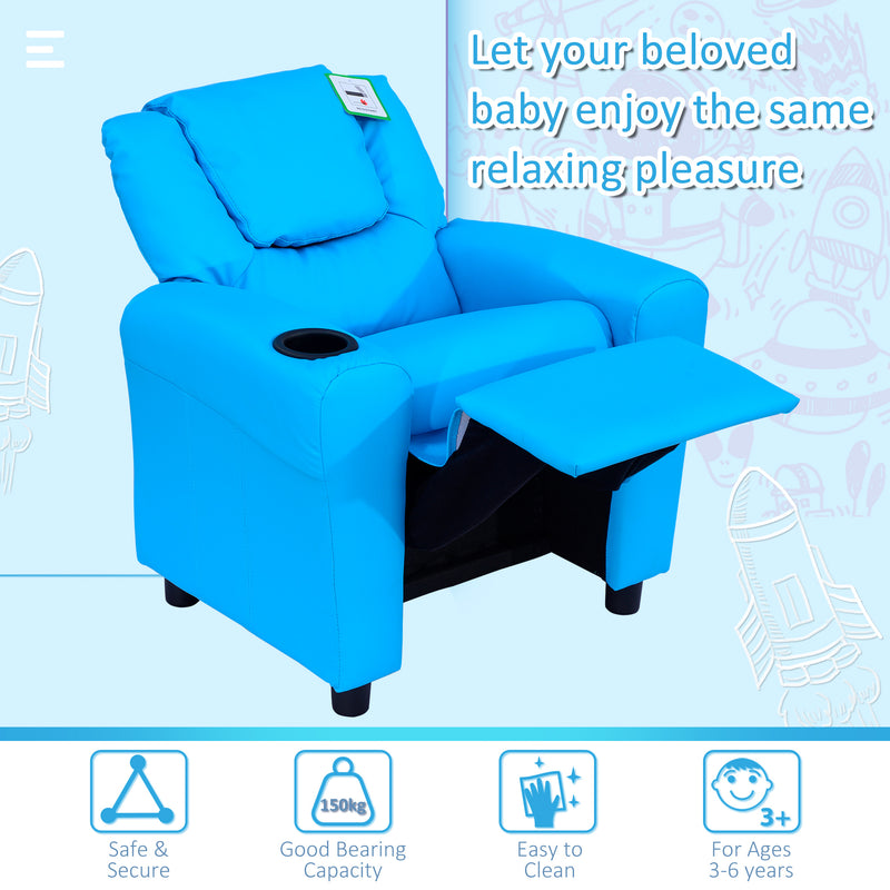 Childrens Recliner Armchair W/ Cup Holder-Blue