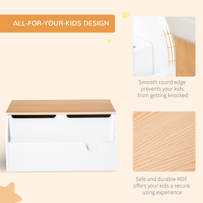 Wooden Kids Children Toy Box Storage Chest Organizer Book Slot Safety Hinge Playroom Furniture White