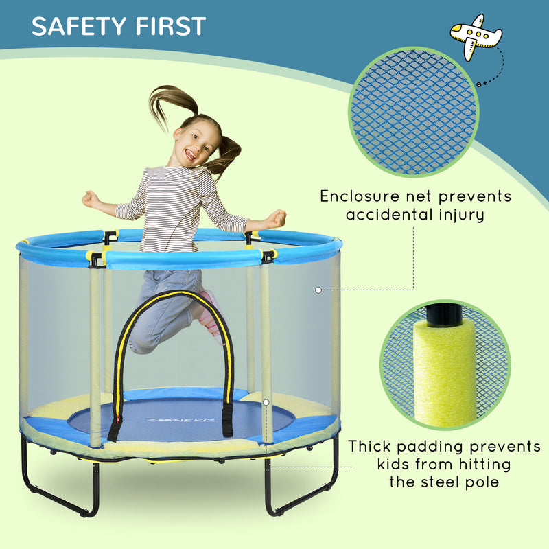 140 cm Kids Trampoline Indoor Bouncer Jumper with Security Enclosure Net, Bungee Gym for Children 1-6 Years Old, Blue
