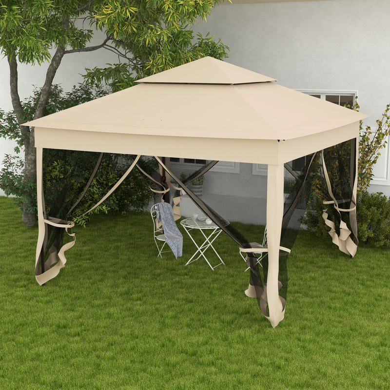 3 x 3(m) Pop Up Gazebo, Double-roof Garden Tent with Netting and Carry Bag, Party Event Shelter for Outdoor Patio, Cream White