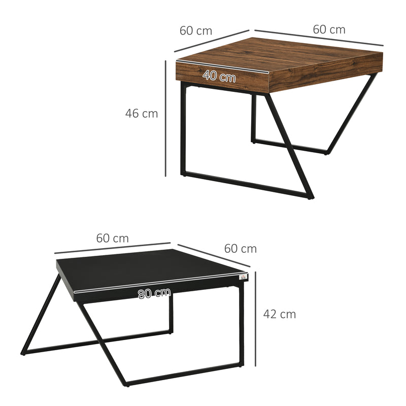 Coffee Table Set of 2, Geometric Coffee Table with Spacious Legroom, Steel Frame and Thick Tabletop, Industrial Coffee Tables