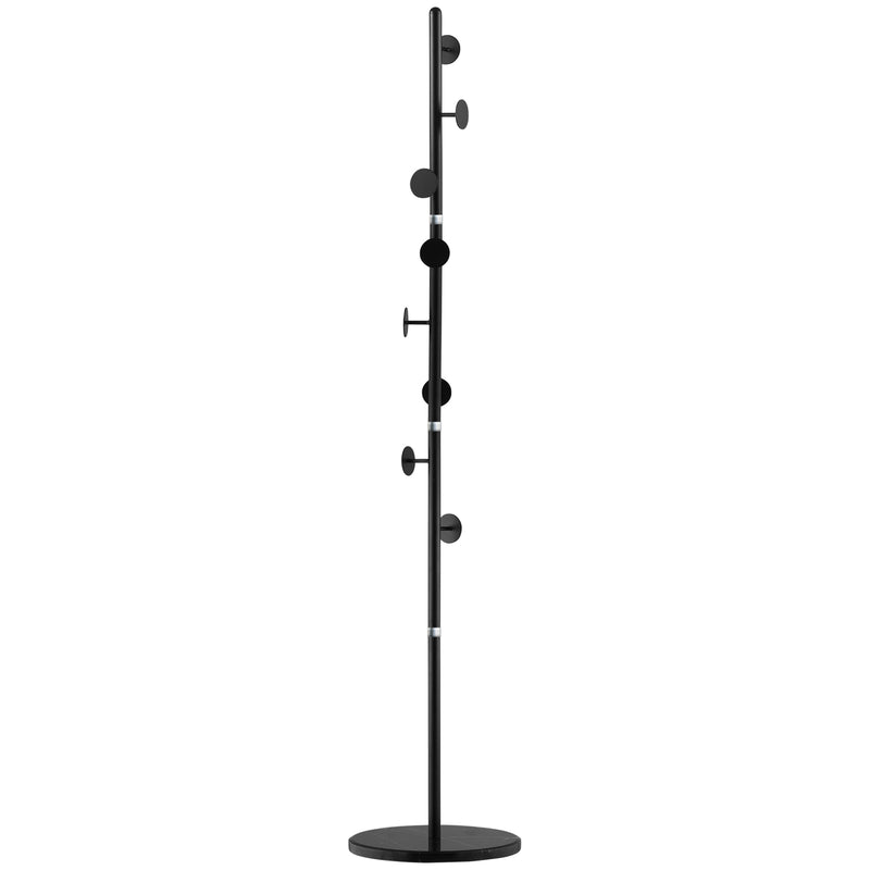 Coat Rack Free Standing Hall Tree with 8 Round Disc Hooks for Clothes, Hats,Purses, Steel Entryway Coat Stand with Marble Base, Black