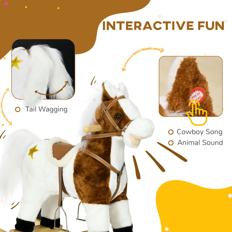 Rocking Horse with Music Sound, Ride On Horse with Saddle Gift for 3-6 Years Old Girl and Boy, Brown