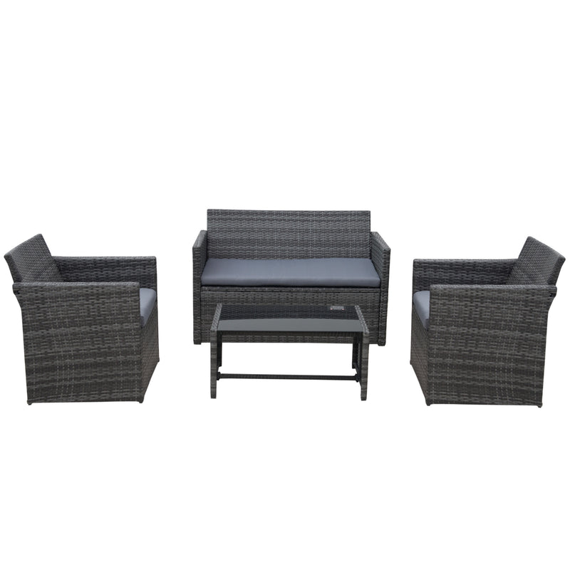 4-Seater Rattan Garden Furniture Sofa Set Outdoor Patio Wicker Weave 2-seater Bench Chairs & Coffee Table, Grey