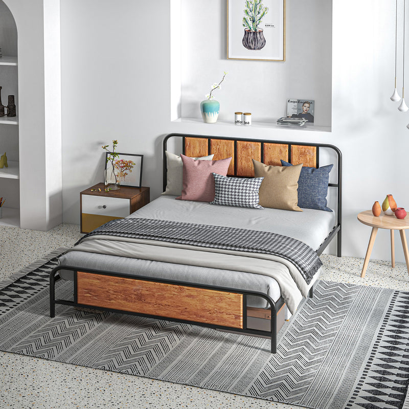 Industrial Style King Bed Frame with Curved Headboard & Footboard