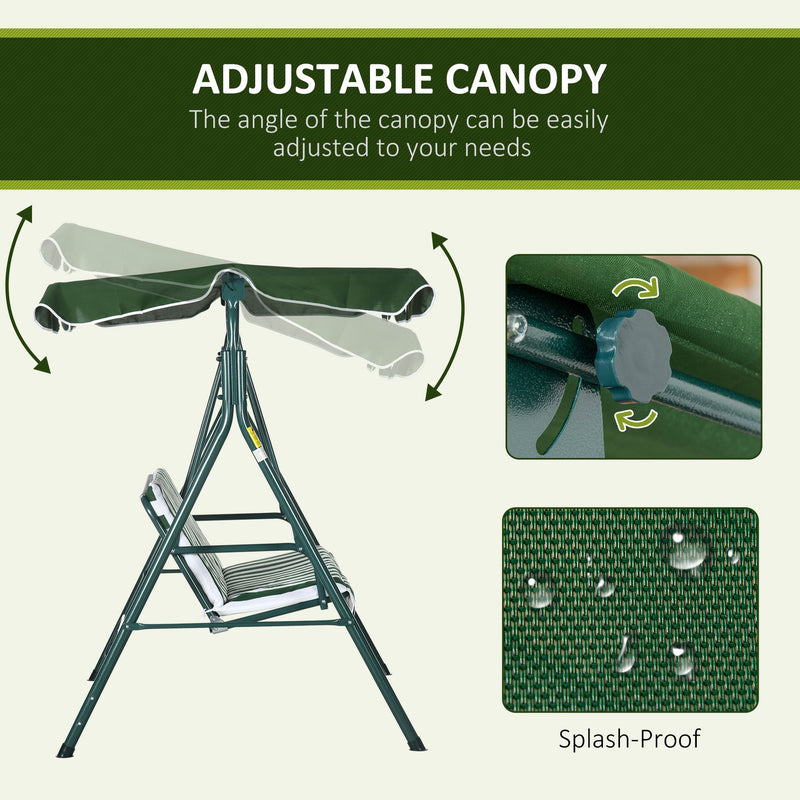 3 Seater Garden Swing Chair W/ Adjustable Canopy, Garden Swing Seat with Steel Frame, Padded Seat, Green