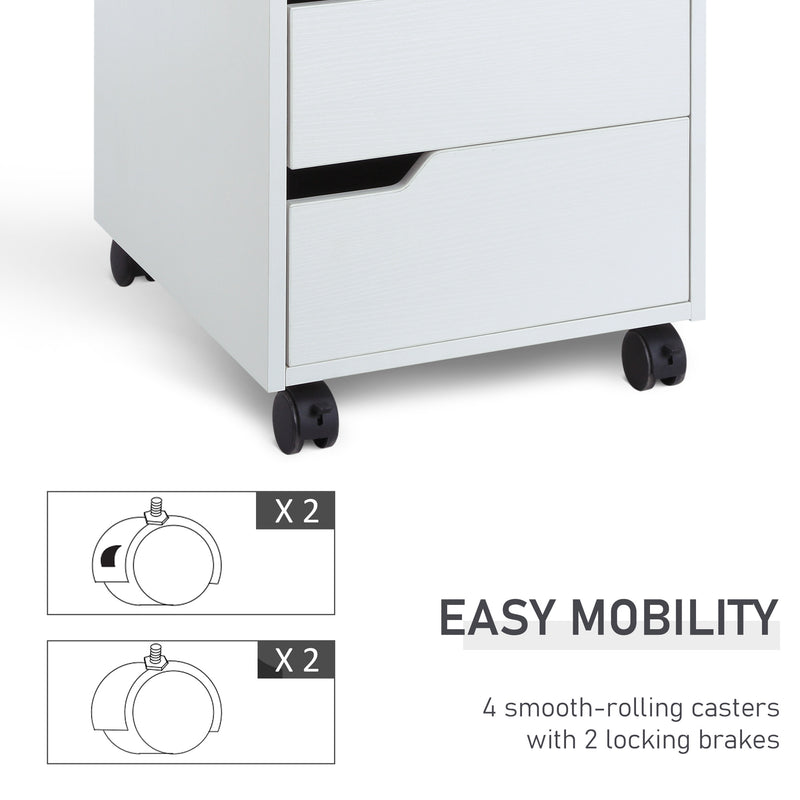 3 Drawer Mobile File Cabinet, Vertical Filing Cabinet with Wheels for Home Office, White