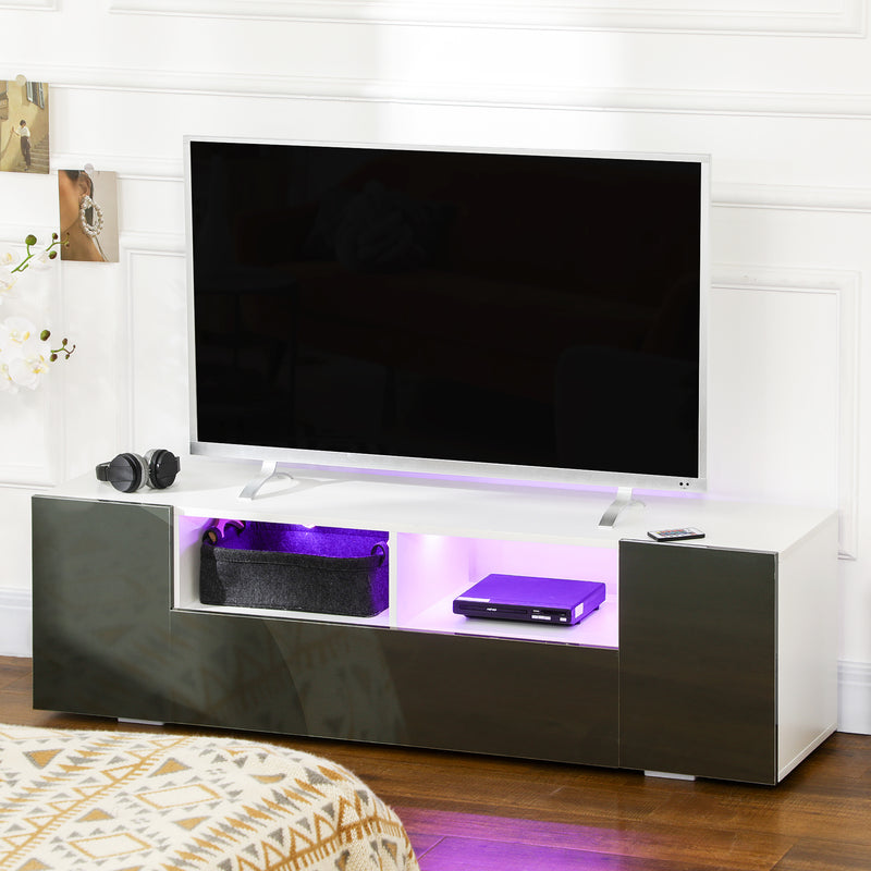 Modern TV Stand Unit for TVs up to 60" with LED Lights, Storage Shelves and Cupboards, 137cmx35cmx42cm, Grey