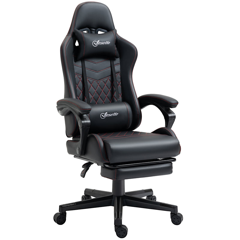 Racing Gaming Chair with Swivel Wheel, Footrest, Faux Leather Recliner Gamer Desk for Home Office, Black