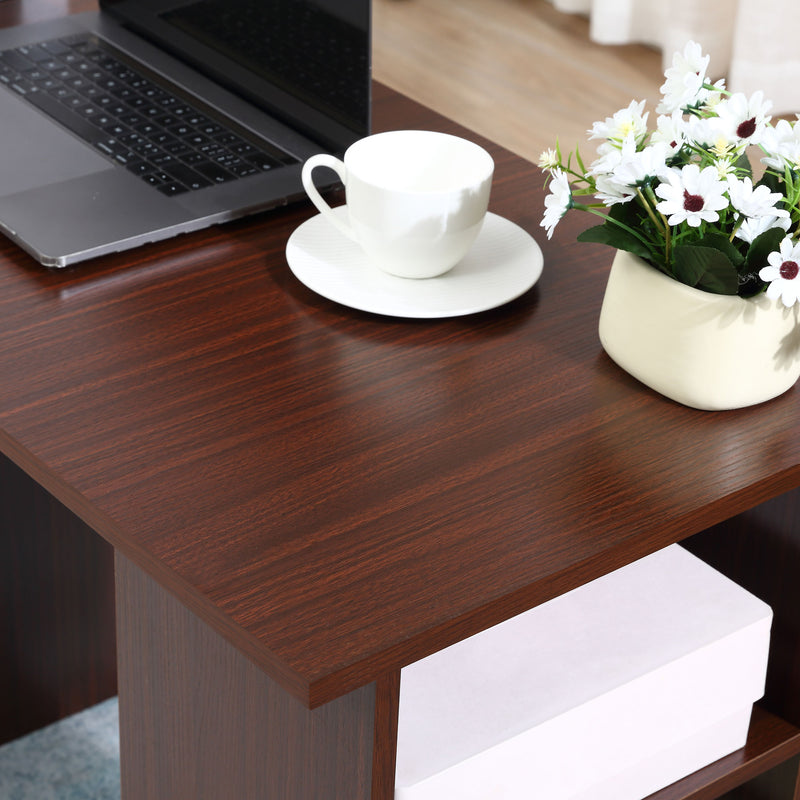 120cm Computer Desk with Storage Shelves Drawers, Writing Table Study Workstation for Home Office, Walnut Brown
