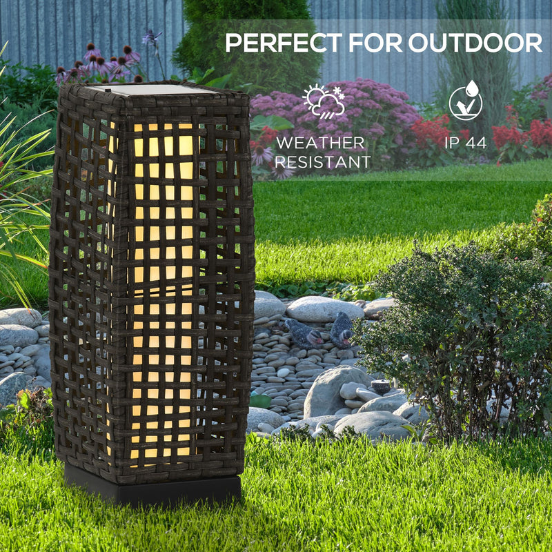 Outdoor Rattan Solar Lantern, Brushed PE Wicker Patio Garden Lantern wtih Auto On/Off Solar Powered LED Lights for Indoor & Outdoor Use Grey