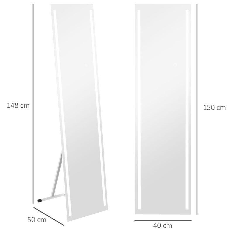Standing Dressing Mirror with LED Lights, Wall Dressing Mirror for Bedroom with Dimmable and 3 Colour Lighting, White
