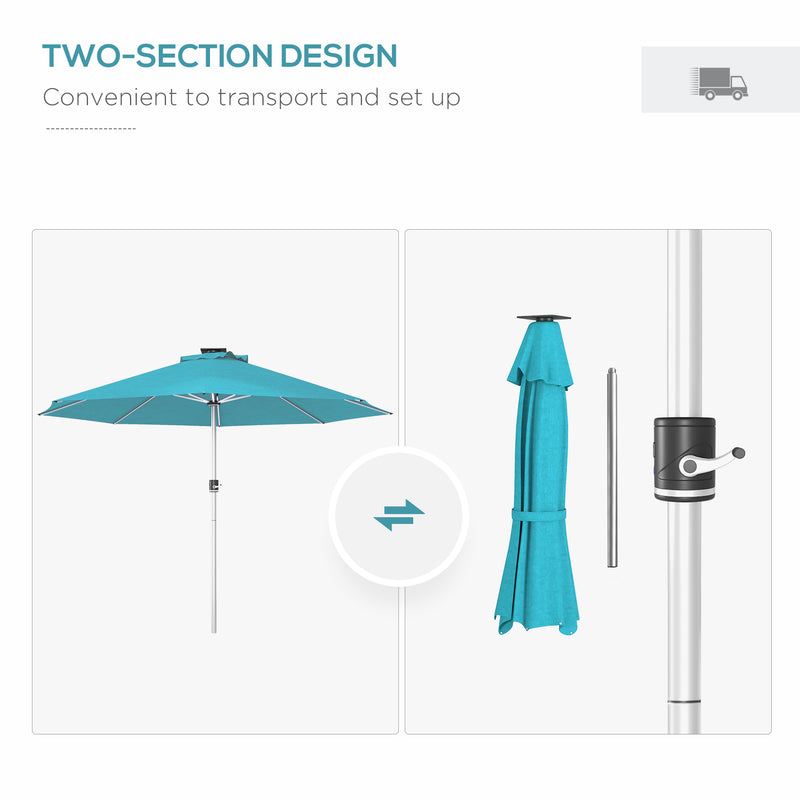 LED Patio Umbrella, Lighted Deck Umbrella with 4 Lighting Modes, Solar & USB Charging, Blue