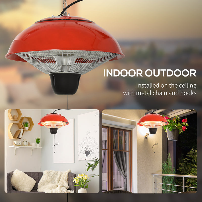 1500W Garden Electric Halogen Patio Heater Hanging Lamp Aluminum Outdoor Ceiling Mounted Heat Warmer - Red