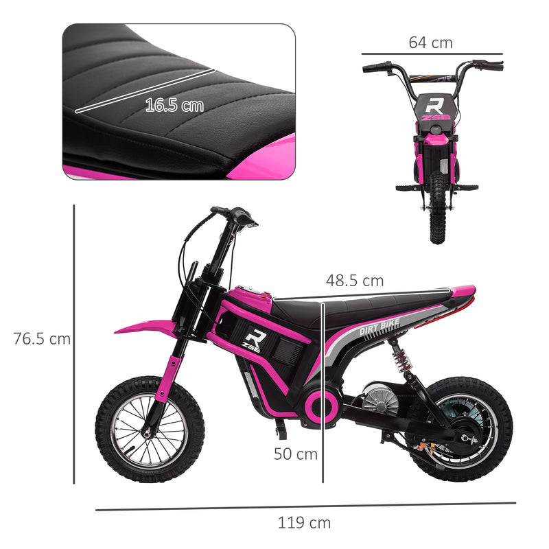 24V Electric Motorbike, Dirt Bike with Twist Grip Throttle, Music Horn, 12" Pneumatic Tyres, 16 Km/h Max. Speed, Pink