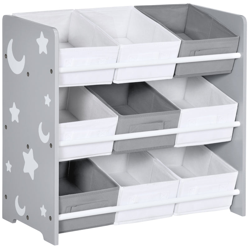 Kids Storage Unit with 9 Removable Storage Baskets, Toy Box Organiser with Shelf, Book Shelf for Nursery Playroom, Grey