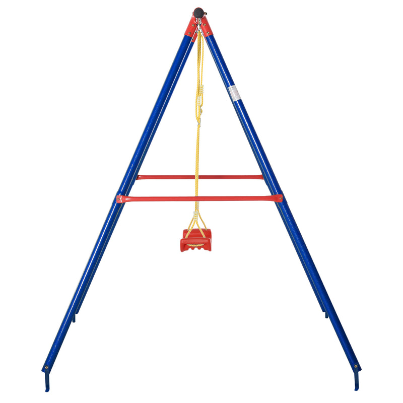 Metal Swing Set with Seat Adjustable Rope Heavy Duty A-Frame Stand Backyard Outdoor Playset for Kids Fun 6-12 Years Old Blue