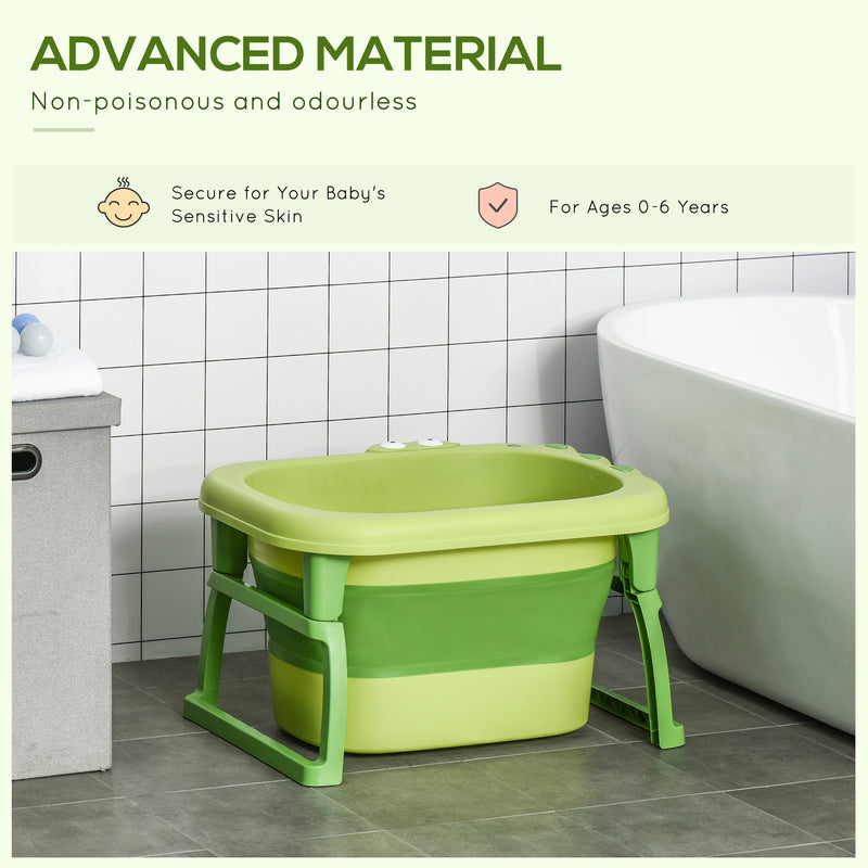 Baby Bath Tub for 0-6 Years Collapsible Non-Slip Portable with Stool Seat for Newborns Infants Toddlers Kids Crocodile Shape Green