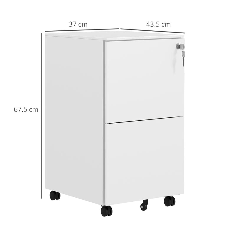 2-Drawer Vertical Filing Cabinet with Lock, Steel Mobile File Cabinet with Adjustable Hanging Bar for A4, Legal and Letter Size, White